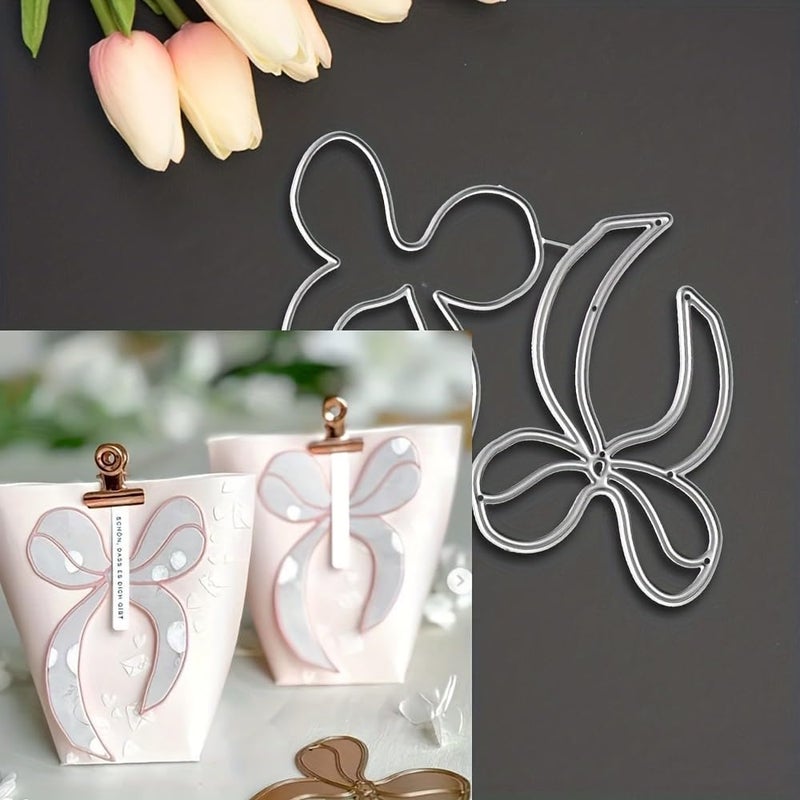 Lapoo Metal Cutting Die for Scrapbooking, 3D Backgrounds Frame New Cutting Dies DIY Album Card Making Decor Paper Metal Die Cuts Party Wedding Decorations (Bow 4.3 x 3.3 in) - Image 2